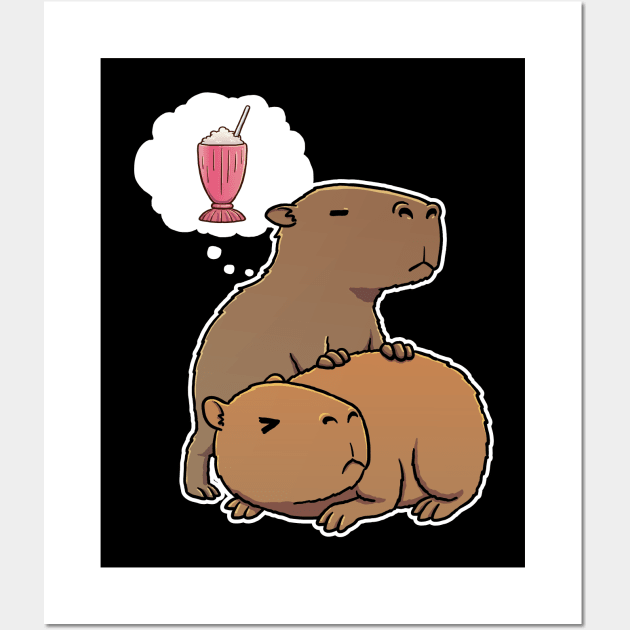 Capybara thirsty for a Strawberry Milkshake Wall Art by capydays